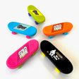 Japanese Eraser Skateboard in assorted colors with rolling wheels, handcrafted eco-friendly puzzle eraser toy from Japan.