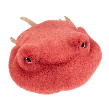 Horseshoe Crab Howie plush in brick red with coral eyes, soft spikes, and tapering tail, cuddly living fossil toy.