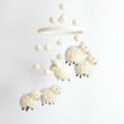 Felt Mobile | Sheep with handmade wool sheep figures hanging from a felt hoop, perfect nursery decor and baby gift.