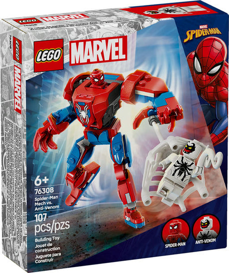 Super Heroes Marvel Spider-Man Mech vs Anti-Venom LEGO set with buildable mech and two minifigures.