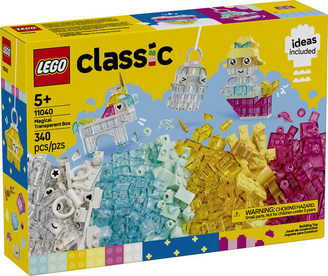 LEGO Classic Magical Transparent Box with 340 colorful transparent bricks for creative building and imaginative play ages 5+