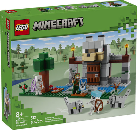 LEGO Minecraft The Wolf Stronghold building set featuring wolf fortress, minifigures, and action play elements for kids 8 and up.