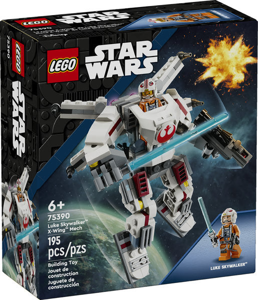 LEGO Star Wars Luke Skywalker X-Wing Mech building toy with posable mech and minifigure for kids ages 6 and up.