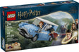 LEGO Harry Potter Flying Ford Anglia building set with minifigures, opening doors, and removable roof for kids 7+ years.