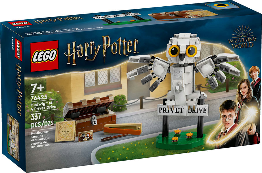 LEGO Harry Potter Hedwig at 4 Privet Drive buildable snowy owl with posable wings and Privet Drive sign display set.