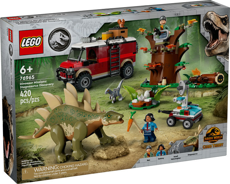 LEGO Jurassic Dinosaur Missions: Stegosaurus Discovery set with Stegosaurus, vehicle, tree, figures, and accessories for kids 6+.