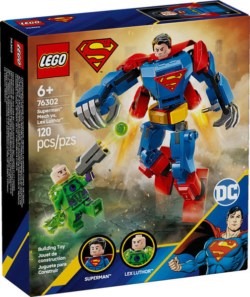 Super Heroes DC Superman Mech vs Lex Luthor LEGO set with buildable mech and minifigures for ages 6+
