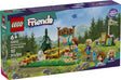 LEGO Friends Adventure Camp Archery Range with mini dolls Autumn and Nova, archery target, raccoon, and accessories.