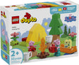 Duplo Peppa Pig Camping Trip toddler playset with tent, campfire, canoe, Peppa and Daddy Pig figures for imaginative camping fun.