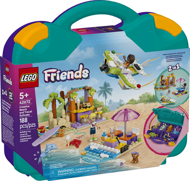 LEGO Friends Creative Beach & Travel Suitcase with 2-in-1 buildable beach and travel scenes for kids 5+