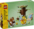 Seasons Spring Animals Playground LEGO set with squirrel, bird, treehouse, colorful Easter eggs, and playground elements for kids.