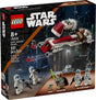 LEGO Star Wars BARC Speeder Escape set with minifigures and speeder bike in action-packed Mandalorian scene.