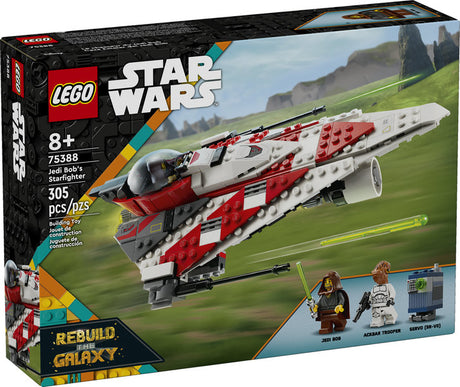 LEGO Star Wars Jedi Bob's Starfighter building set with 305 pieces, minifigures, and detailed starfighter model.