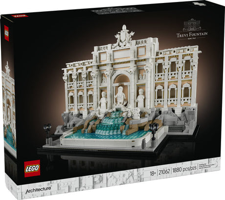 LEGO Architecture Trevi Fountain model showcasing detailed Roman landmark with sculptures and flowing water in collectible building set.