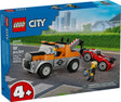 City Tow Truck and Sports Car Repair toy set with tow truck, sports car, and minifigures for imaginative play.