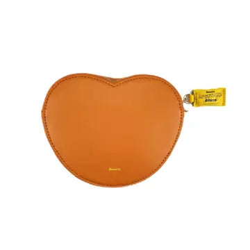 Handbag | Pretzel in a warm brown heart-shaped design with gold zipper and subtle logo detail.