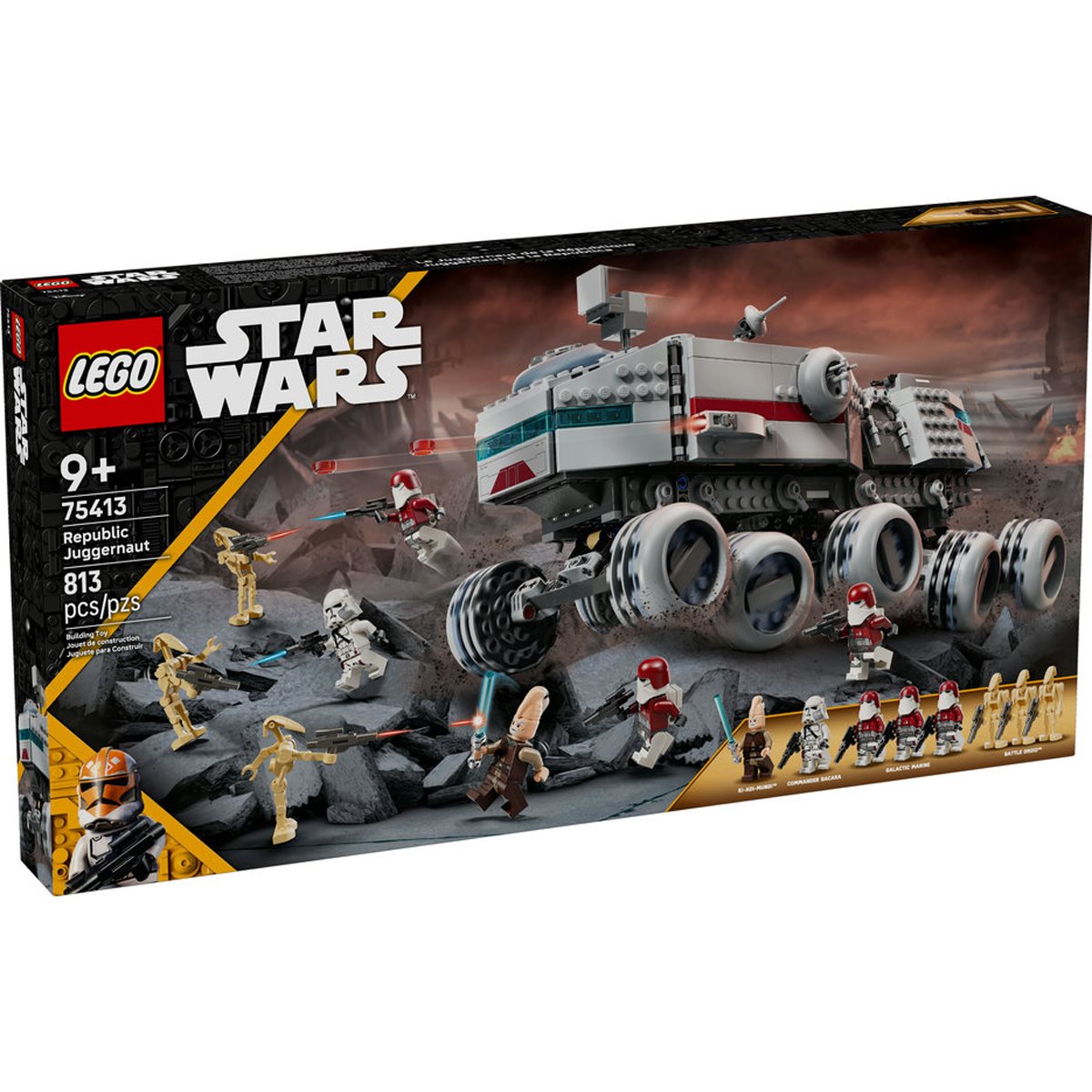 LEGO Star Wars Republic Juggernaut set with detailed transport vehicle and minifigures for creative galactic play.