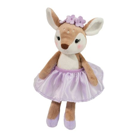 Ballerina Fawn Amalia plush toy wearing a purple tutu and lavender flower headband, 9 inches tall.