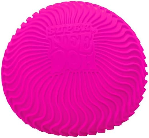 Bright pink NeeDoh Super Ripples stress ball with doh-filled, squishy, ripple design for fidget fun and stress relief.