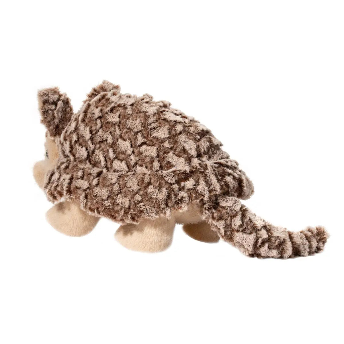 Armadillo Austin plush toy with soft textured fur, amber eyes, and a detailed snout, measuring 15 by 7 by 6 inches.