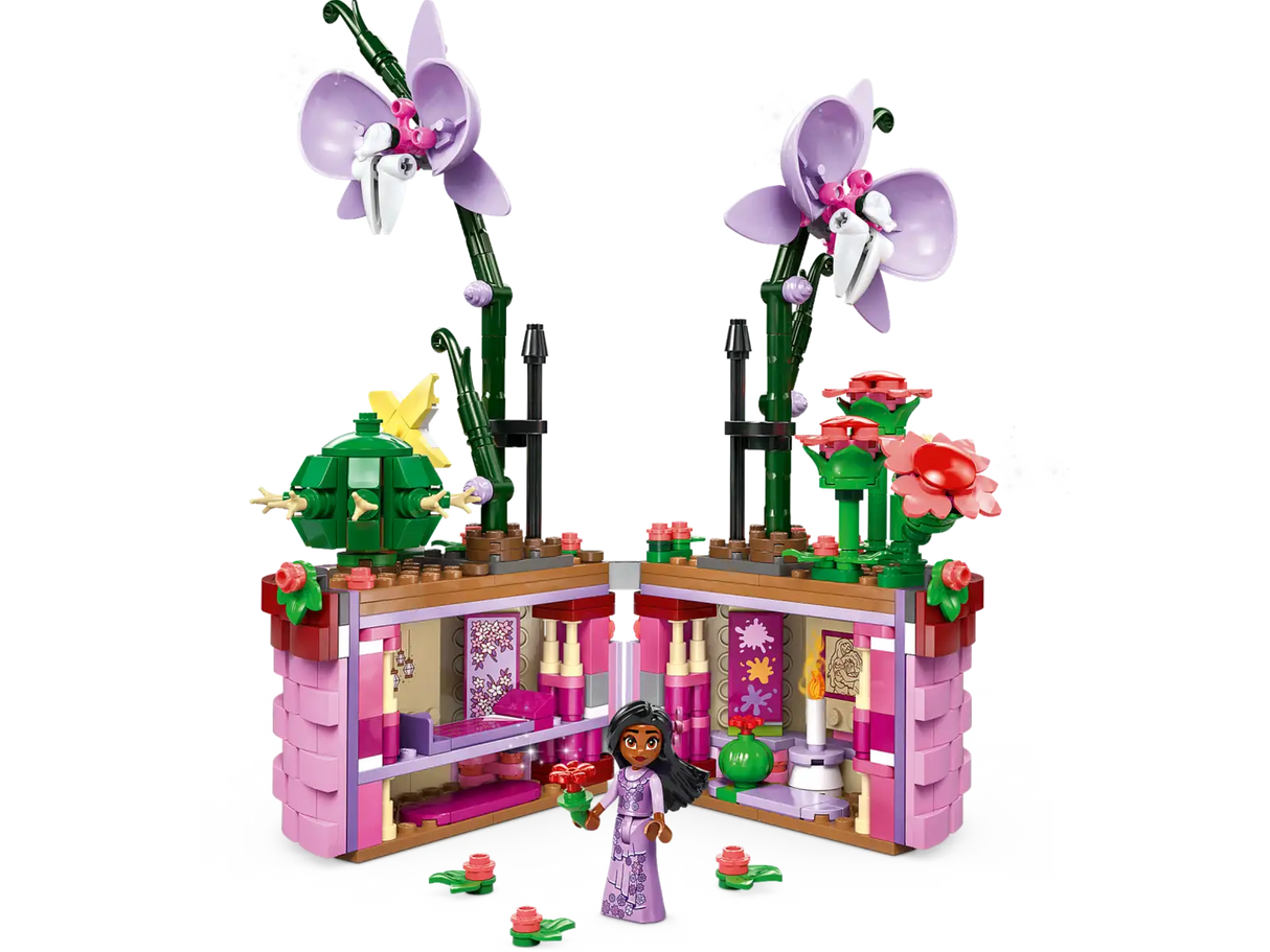 LEGO Disney Isabela's Flowerpot with buildable orchid, cactus flowers, secret room, and Isabela mini-doll figure.
