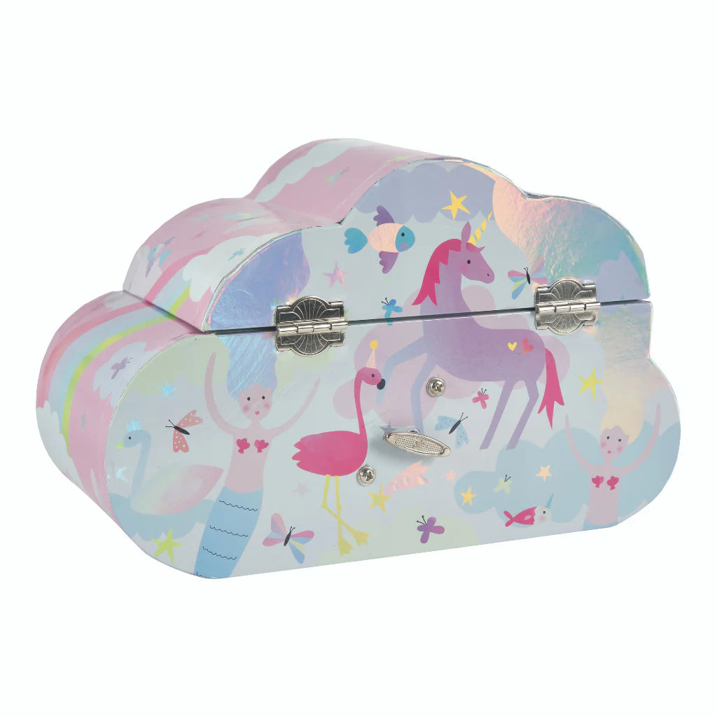 Jewelry Box | Fantasy Cloud with unicorn, flamingo, and mermaid illustrations in a cloud-shaped design.