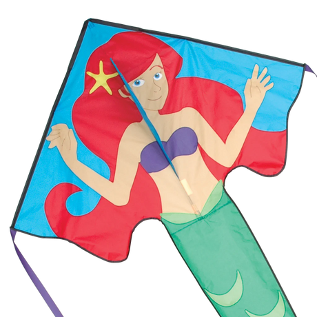 46" Easy Flyer Kite | Arianna Mermaid with bright red hair and green tail, easy to assemble and fun to fly design.