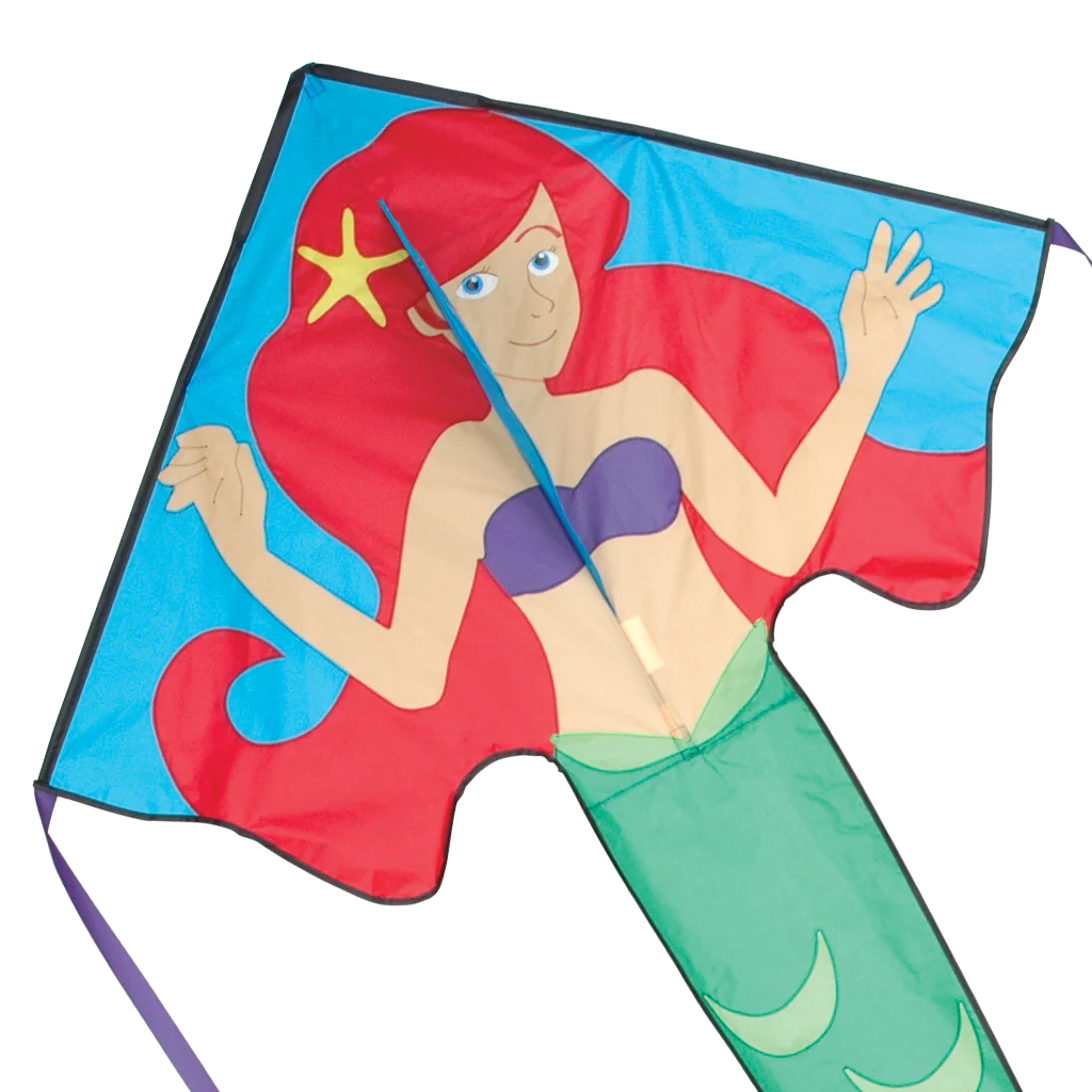 46" Easy Flyer Kite | Arianna Mermaid with bright red hair and green tail, easy to assemble and fun to fly design.