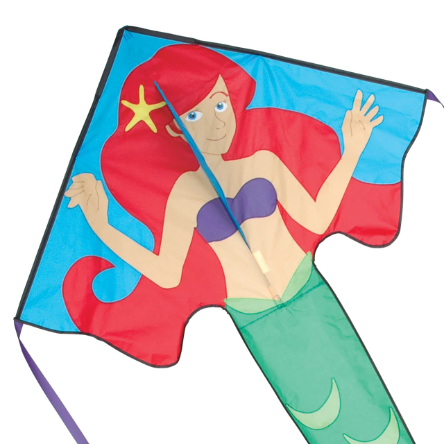46" Easy Flyer Kite | Arianna Mermaid with bright red hair and green tail, easy to assemble and fun to fly design.