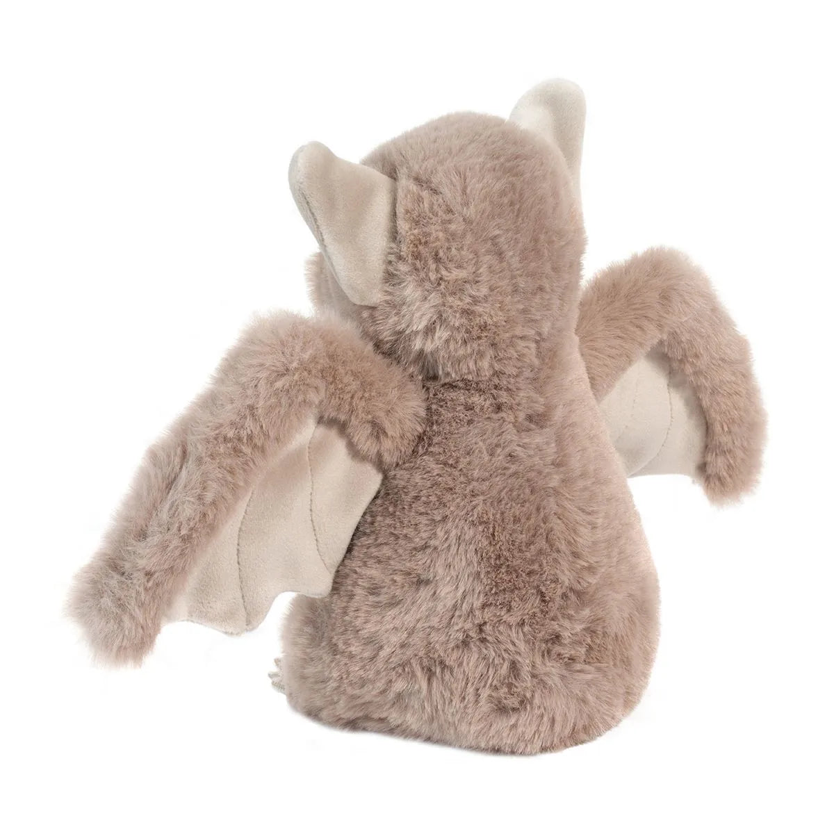 Soft gray plush Bat Flappie stuffed animal with velvety wings and cupped ears shown from the back.