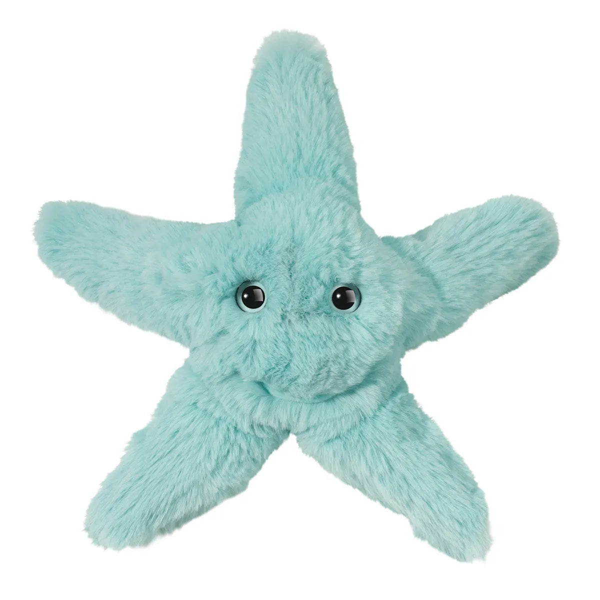 Starfish Angie plush toy in soft teal with bright eyes and smiling face, perfect for cuddling and play.