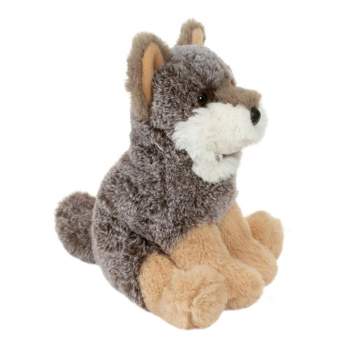 Wolf Albie mini soft wolf plush with grizzled gray and warm brown fur, perfect for wilderness lovers and collectors.