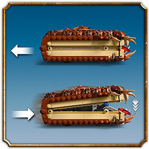 LEGO Harry Potter Chomping Monster Book of Monsters toy showing pull-back function with mouth chomping in motion.