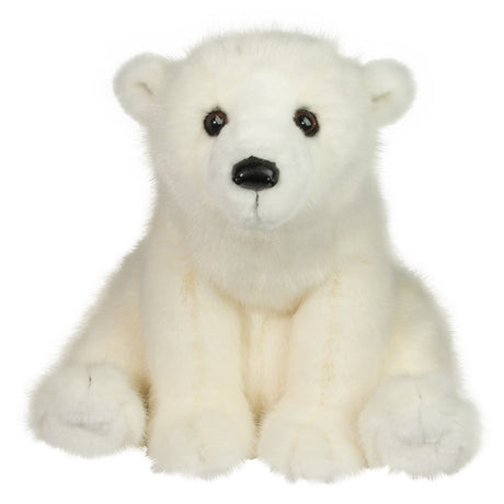 Polar Bear DLux Ursus plush toy with thick white fur, seated pose, brown eyes, and a soft leatherette nose.