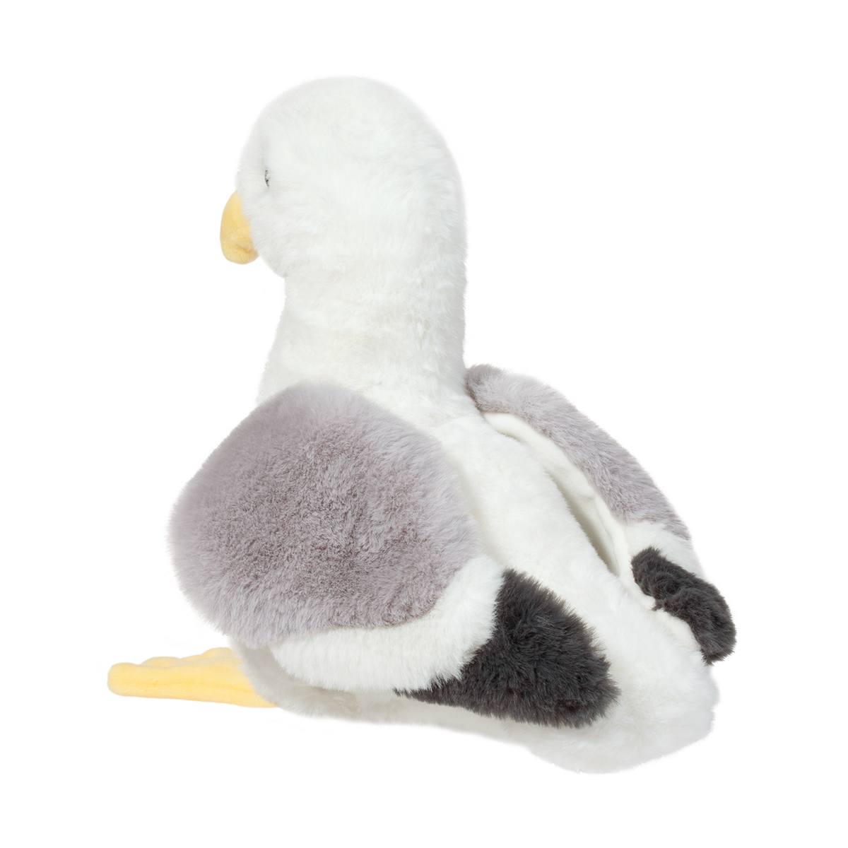 Seagull Stewie soft plush toy with realistic gray and white markings and yellow beak, perfect for kids aged 2 and up.