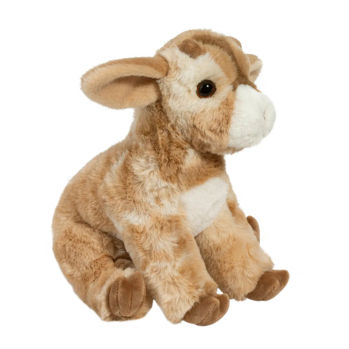 Goat Dandie plush stuffed animal with soft fur, cloven hooves, and stitched facial details sitting on white background