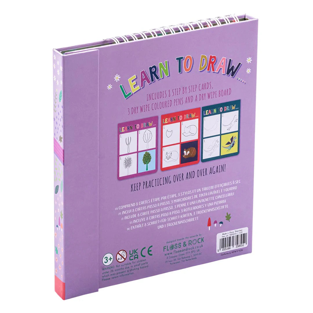 Learn to Draw | Fairy Tale activity book with step-by-step drawing guides, color pens, and reusable dry wipe pages.