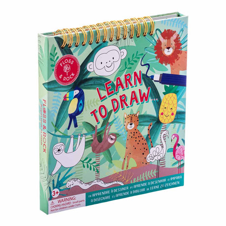 Learn to Draw | Jungle activity book with colorful animal illustrations and spiral binding, perfect for young artists aged 3 and up.