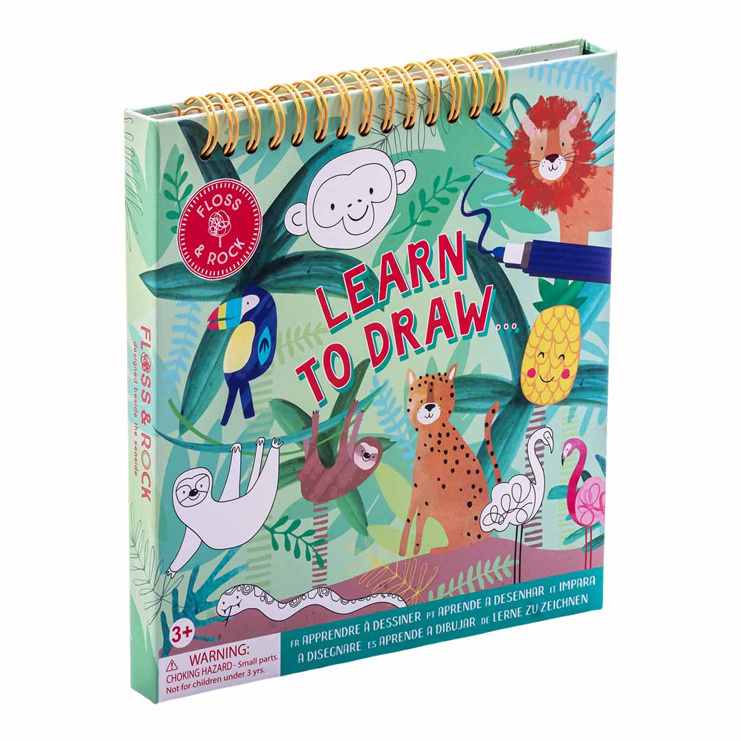 Learn to Draw | Jungle activity book with colorful animal illustrations and spiral binding, perfect for young artists aged 3 and up.