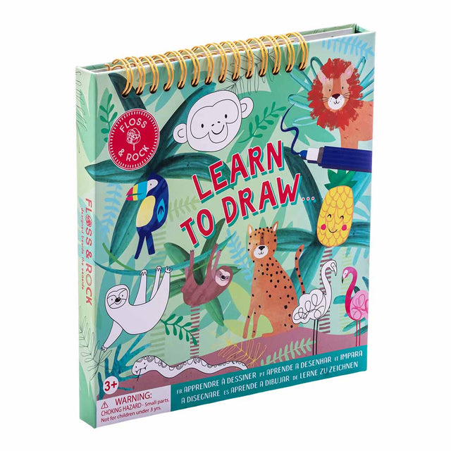 Learn to Draw | Jungle activity book with colorful animal illustrations and spiral binding, perfect for young artists aged 3 and up.