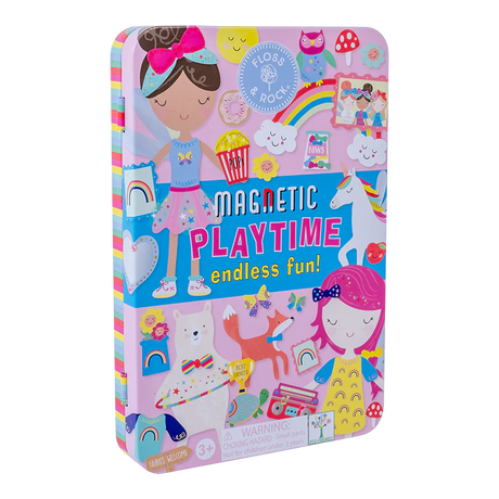 Magnetic Playtime | Rainbow Fairy magnetic tin with colorful pop-out pieces and vibrant play scenes for imaginative fun.