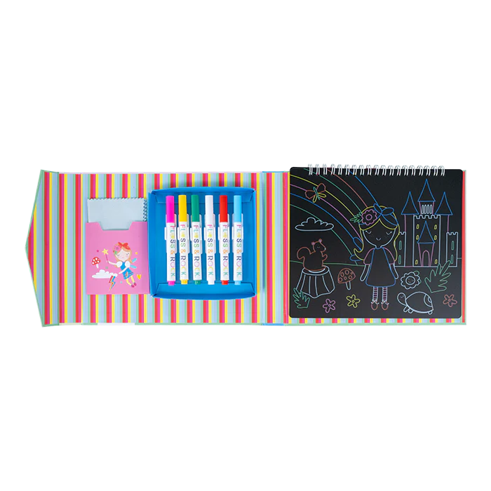 Chalkboard Sketchbook | Rainbow Fairy with colorful chalk pens, wipeable sketch pages, stencil, and tracing sheets.
