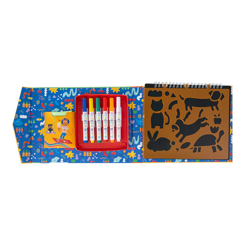 Chalkboard Sketchbook | Pets with stencil sheet, six colored chalk pens, spiral bound and eco-friendly design.