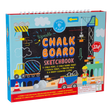 Chalkboard Sketchbook | Construction with wipeable pages, 6 chalk pens, stencil, tracing sheet, and cleaning cloth.