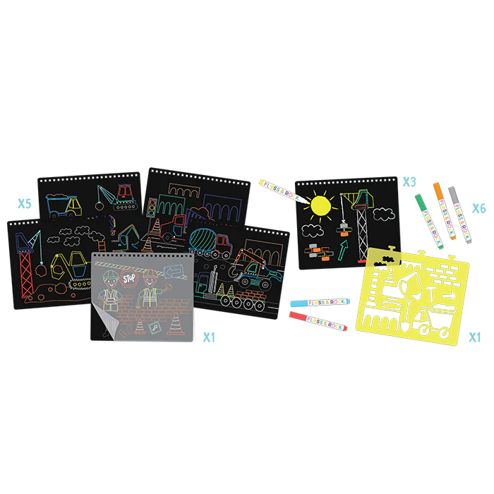 Chalkboard Sketchbook | Construction with wipeable pages, colored chalk pens, stencil, and tracing sheets for creative play.