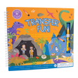 Transfer Fun | Dino spiral book with dino transfers, colorful scenes, doodle pages, and a pencil for creative play.