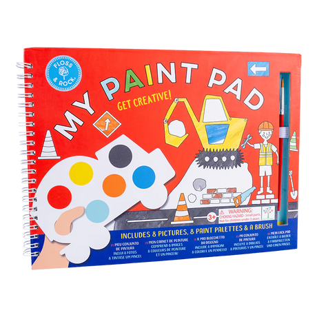 My Paint Pad | Construction spiral bound paint pad with truck palettes, 8 pictures, and brush for painting on the go