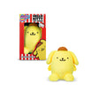 Hello Kitty & Friends Micro Teenies Plush featuring yellow Pompompurin character with brown hat in packaging and out of box.