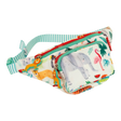 Belt Bag | Jungle with adjustable striped strap, two compartments, lion-shaped zip pulls, and colorful jungle animal print.