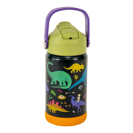 Drinks Bottle | Dino featuring colorful dinosaur design, stainless steel, leak-proof, vacuum insulated with retractable spout and carry handle.